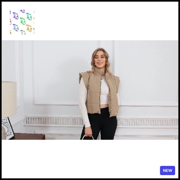 Cropped Puffer Vest Cap Sleeve Zip Up Quilted Gilet Winter Outerwear Chic - Picture 8 of 8